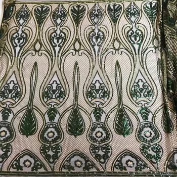 

African Green Sequins Net Lace Fabric 2017 Style Nigeria Sequined Swiss Mesh Tulle Lace For Women Party Wedding Dress Fabrics