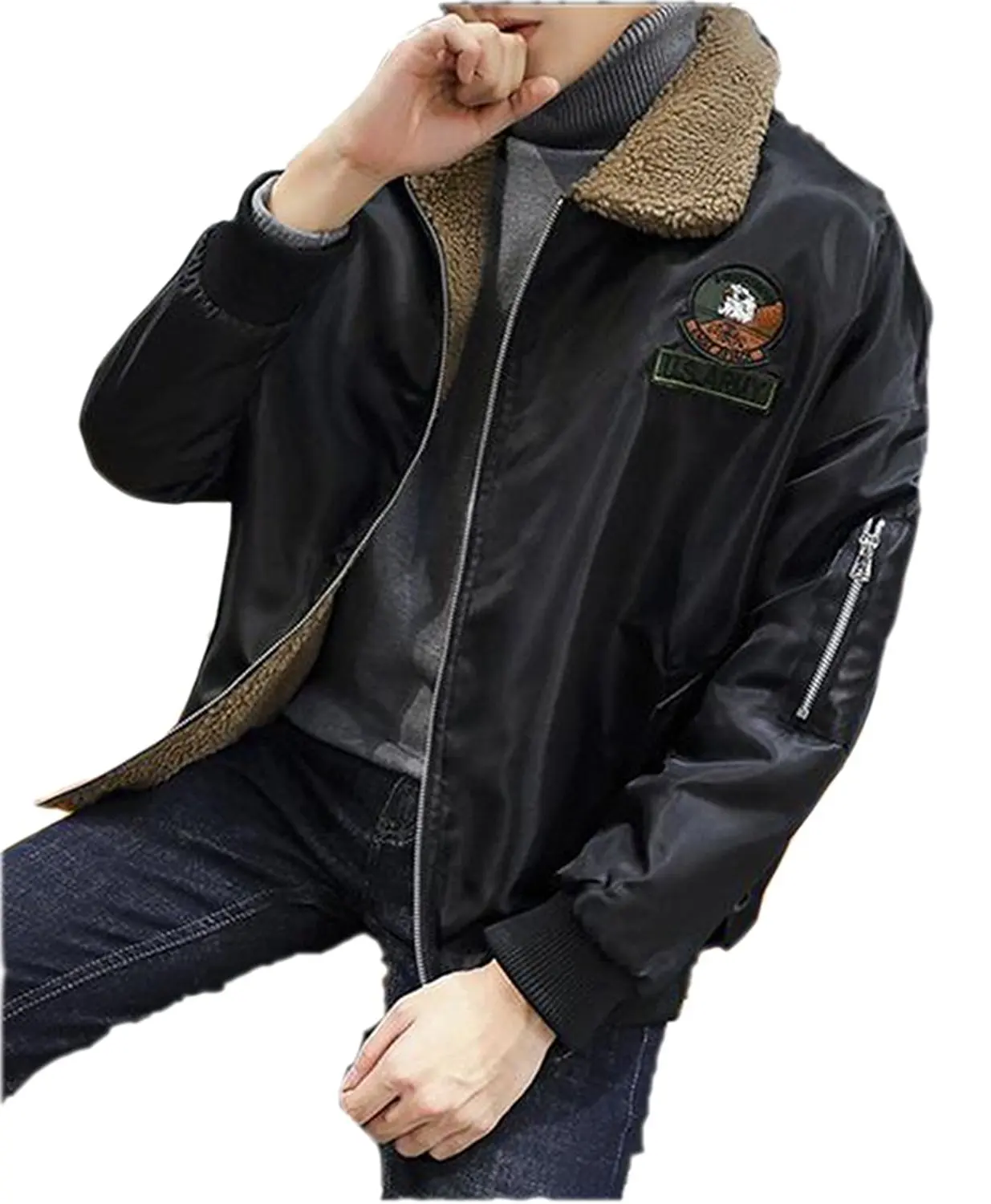 Mens Winter Faux Fur Lined Windproof Quilted Bomber Jacket Coat Winter