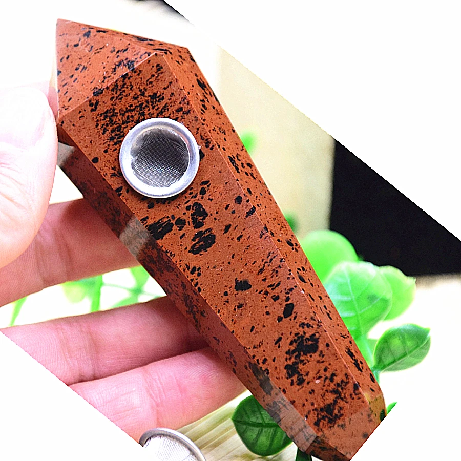 natural quartz crystal red obsidian smoking a pipe 2 screen as a gift