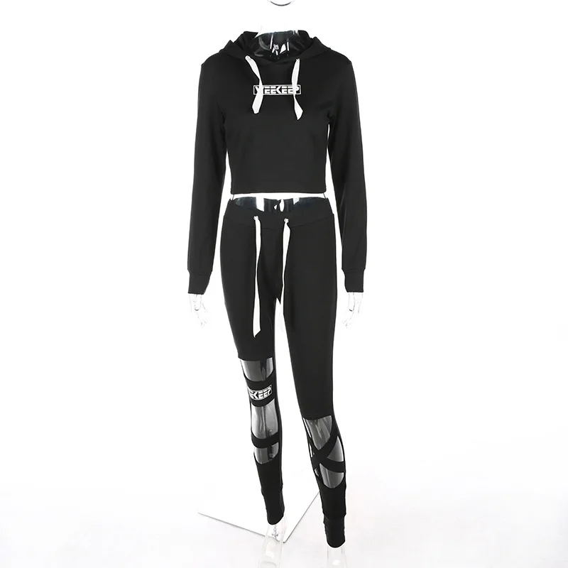 Женский спортивный комплект из 2 предметов,, Ropa Deportiva Mujer, женский спортивный костюм, худи и штаны, укороченный топ, брючный комплект, черные костюмы для женщин