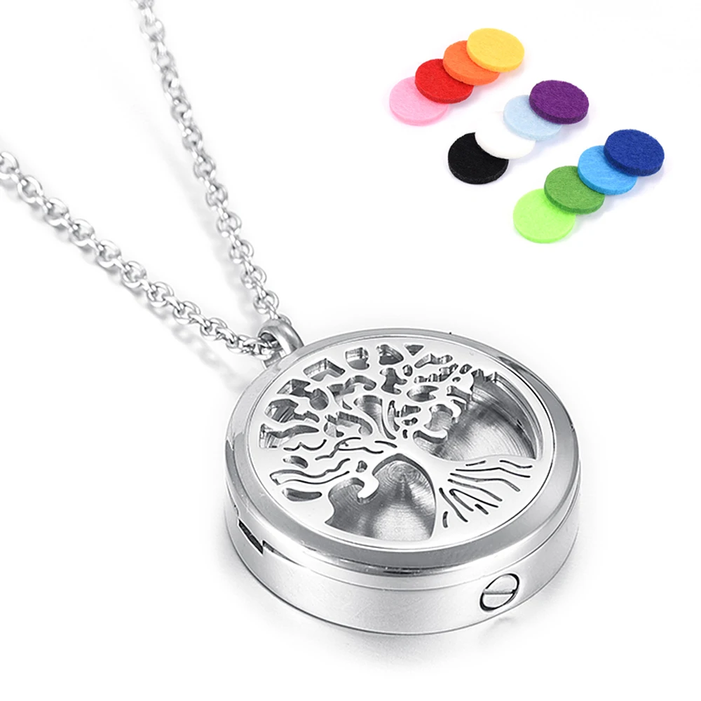 

IJX013 Engravable 316L Stainless Steel 30mm Round Photo frame Memorial Urn Jewelry Tree Of Life Keepsake Cremation Necklace