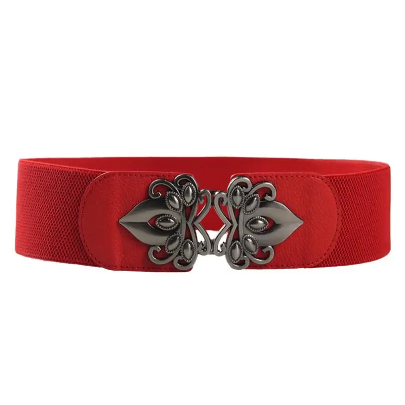 Chamsgend дизайн Женская мода ремень с металлической пряжкой эластичный пояс Dec25 Прямая - Цвет: Красный