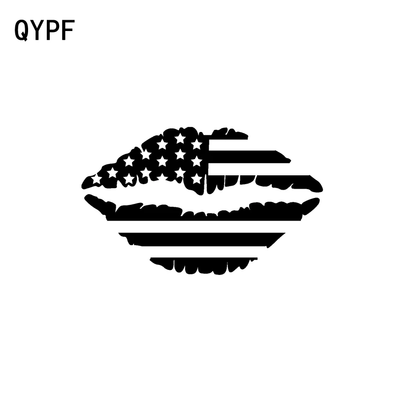 QYPF 15 5 см * 9 Красивые Виниловые наклейки с американским флагом и губами для