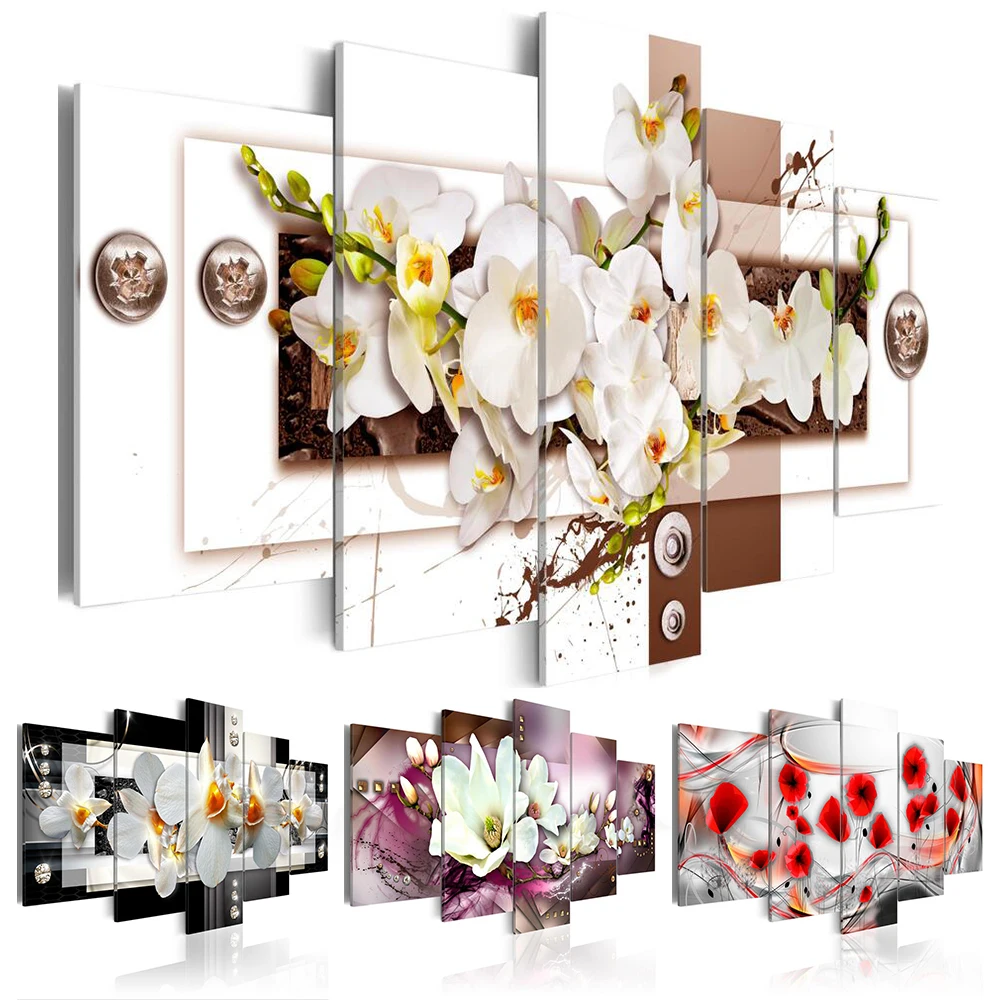 Fashion Wall Art Canvas Painting 5 Pieces Mangnolia Flower Orchid