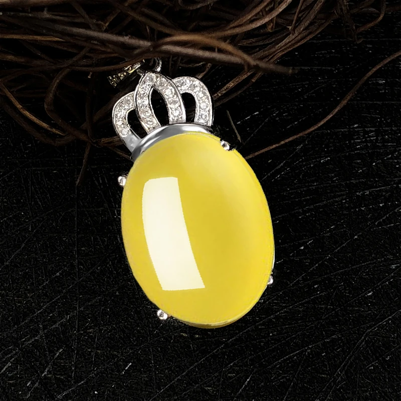 

NOT FAKE S925 Sterling Silver Israel Amber Pedants Artisan Baltic Big Gemstone For necklace lithuania Retro Chalcedony Yellow