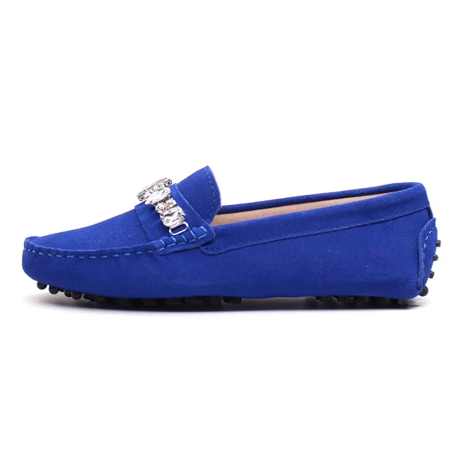 genuine cowhide leather women shoes Female Casual Fashion Flats Spring Autumn driving shoes women leather loafers - Color: Blue