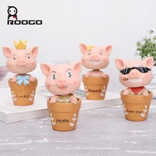 Roogo 豚ミニチュア人形車揺れヘッド装飾芸術品や工芸家の装飾クリエイティブ豚飾りベストギフト(China)