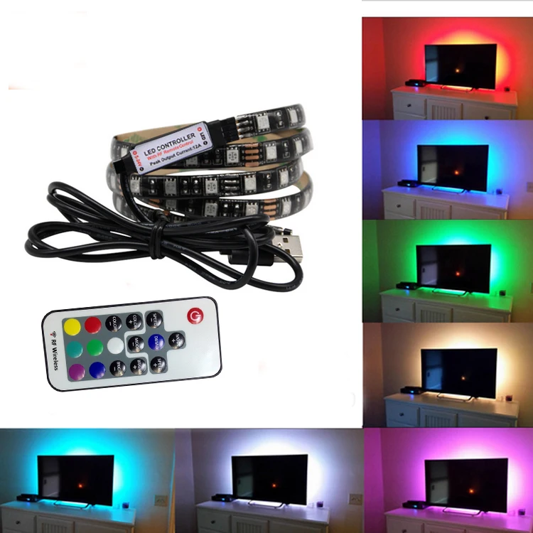 

1m 2m RGB LED Strip Light 5050 SMD 5V DC Remote Control USB Power TV Background Lighting Cuttable with Mini 3Key Controller Kit