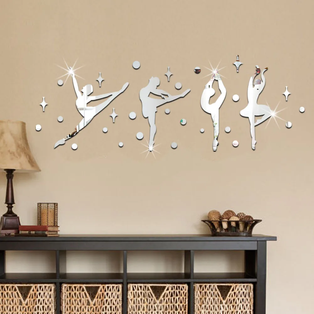 34 Pcs/Set 3D Acrylic Mirror Surface Wall Sticker Ballet Dance Girls Design for Dance room Kindergarten Wall Decoration 60067