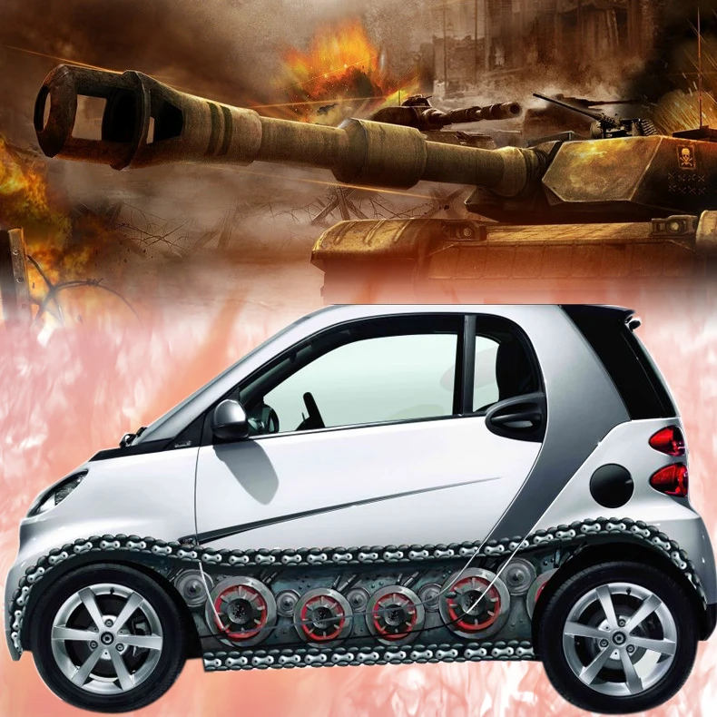 Car Styling 3D Car Sticker Auto Body Tank Chain Stickers Decals Vinyl Wrap Change Color Film Car Covers For Smart