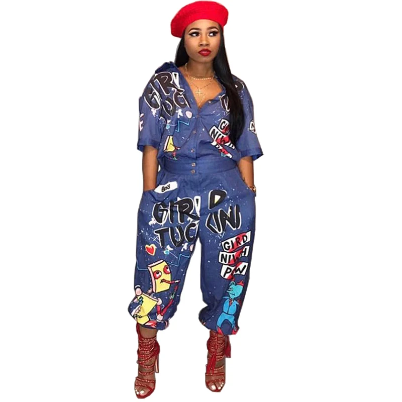 Rompers Women's Jumpsuit Sexy Letter Printed Playsuit Casual Female Trousers Flare Pants Overalls Fancy Loose Bodysuit Nightclub