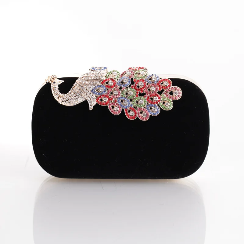 

Korean version evening bag festive peacock design colorful flannel fashion bag luxury small handbags banquet wedding clutch bag