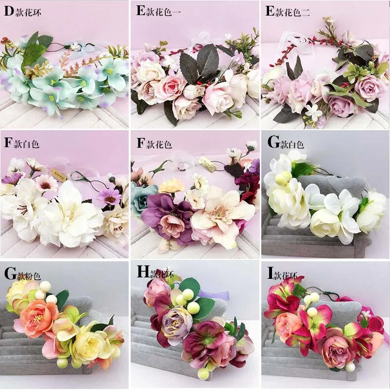 

Women Wedding Flower Wreath headband Kids Party Floral garlands Ribbon Adjustable flower crown Studio Photos Hair Accessories