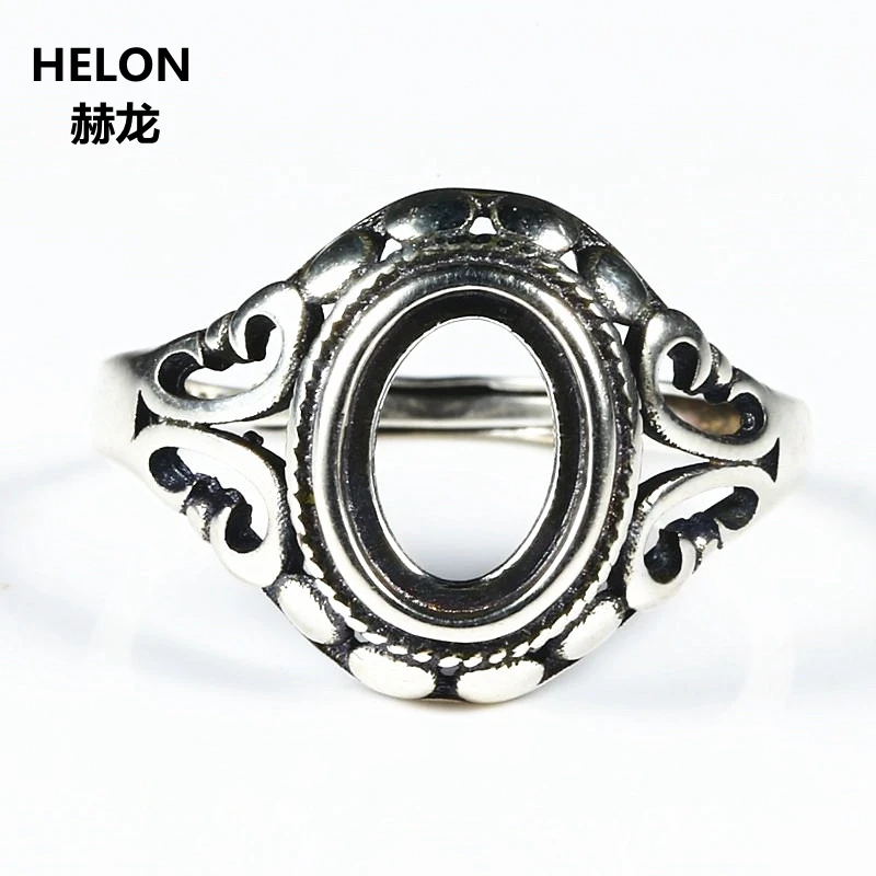 Art Nouveau 925 пробы серебро Обручение обручальное кольцо для 6x8 мм 8x9,5 мм Овальный Кабошон полу крепление Fine Jewelry установка открытым