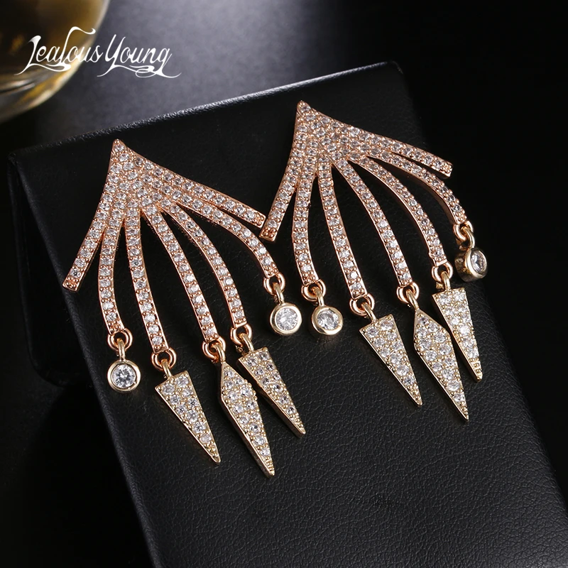 Ethnic Punk Rock Fringe Drop Earrings Yellow Gold Color Triangle