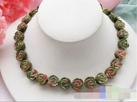 

song voge gem nanJ0399 Hand-carved green Spend glauconite flower necklace