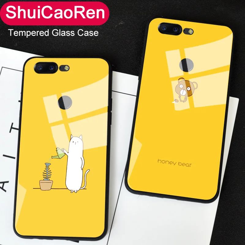 

TPU Soft Silicone Cases For Oneplus 5 One Plus 5 Animal Bear Cat Tempered Glass Luxury Cover For Oneplus 5T 5 T