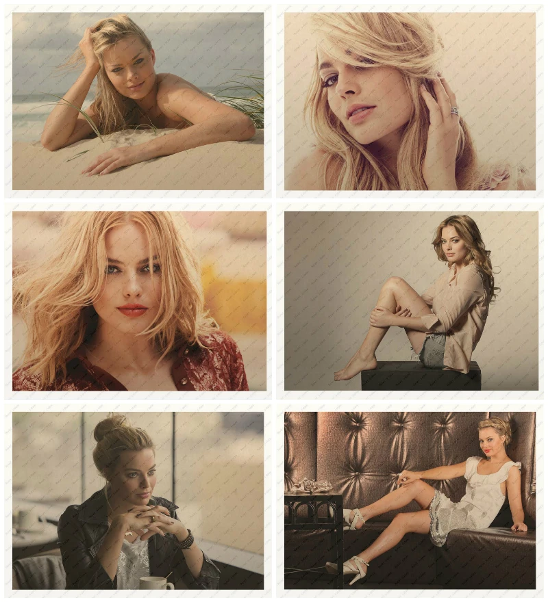 

Margot Robbie Poster Yellow Kraft Paper wall sticker Decorative paintings beautiful Girl Poster Retro Poster