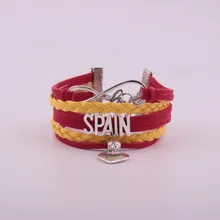 Drop Shipping Unisex Infinity National Flag Spain Bracelet Heart Charm Leather Bracelet & Bangles for Women Men Jewelry vintage heart crown flag waterdrop bracelet for women
