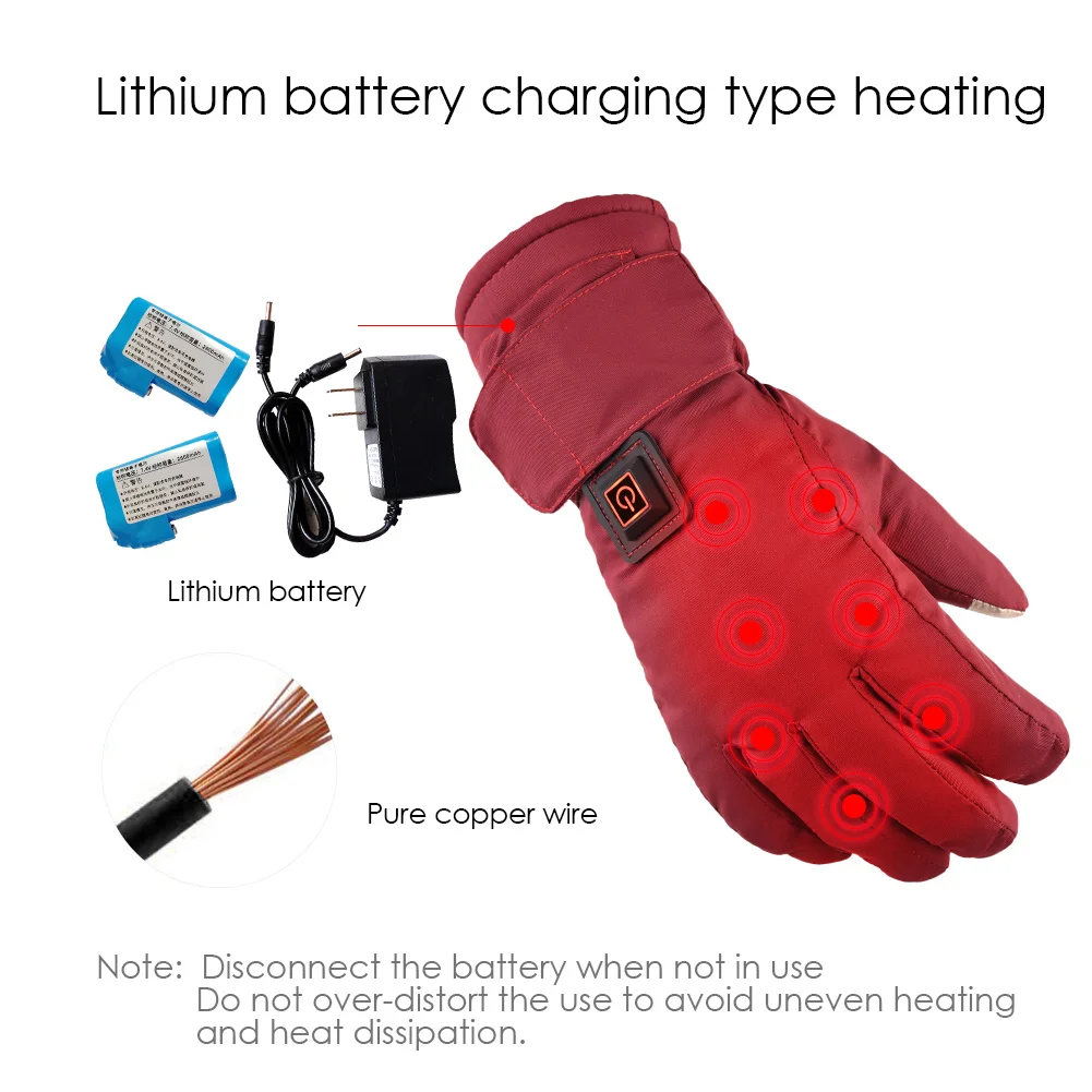 Сенсорный Экран Мотоцикл лыжные перчатки зимние теплые Для женщин Регулируемый Температура литий Батарея перчатки с подогревом US/EU
