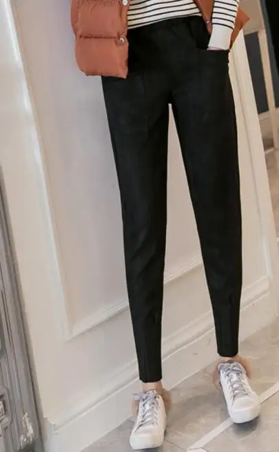 

women pants leather Suede Harem pants Women sweatpants streetwear casual pants Autumn winter trousers