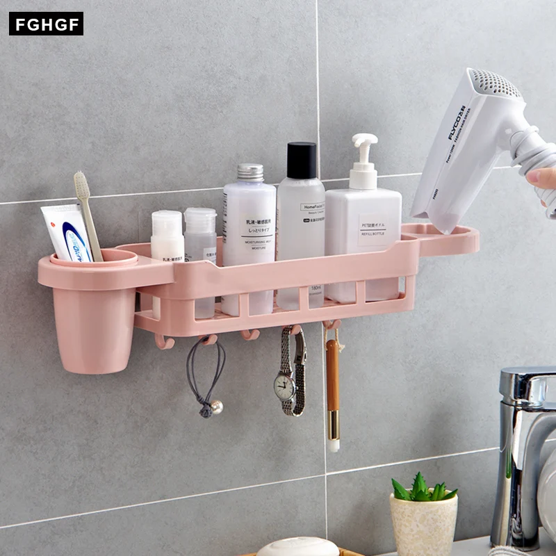 

Bathroom shelves plastic makeup organizer box For Kitchen towel holder hook hanger Bathroom shelf storage rack Hair Dryer Holder