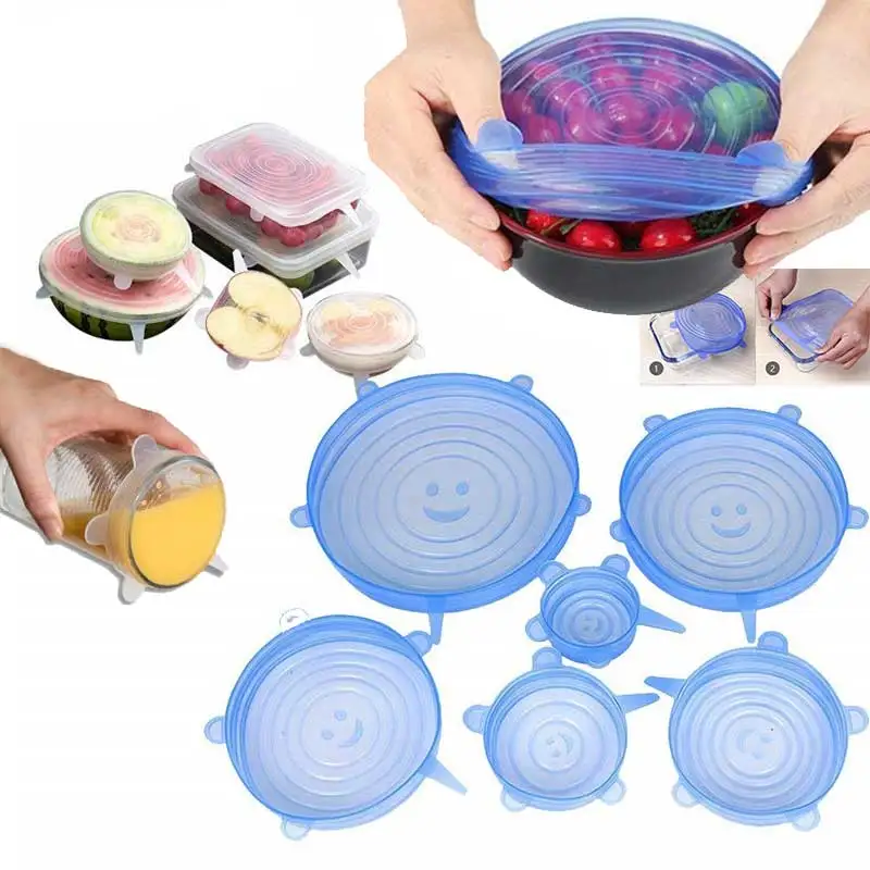 

6Pcs/set Silicone Lids Reusable Food Fresh Save Cover Universal Stretched Durable Bowl Plate Storage Kitchen Heat Resisting Tool