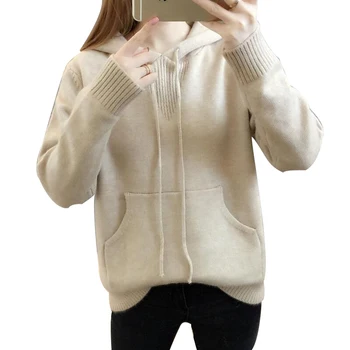 

Rlyaeiz 2018 Autumn Winter Knitted Sweater Women Hooded Long Sleeve Loose Warm Pullover Sweaters Female Casual Solid jumper