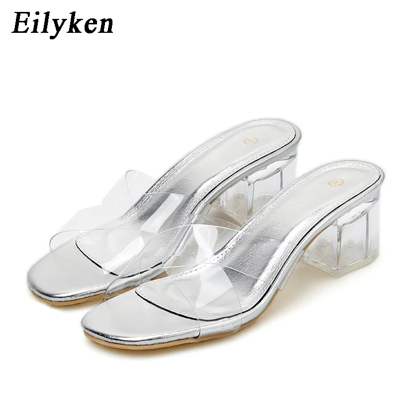 

Eilyken 2019 New PVC Transparent Women Slippers Thick Heels Crystal Sandals Female Summer Party Shoe Open Toe For Women Slippers