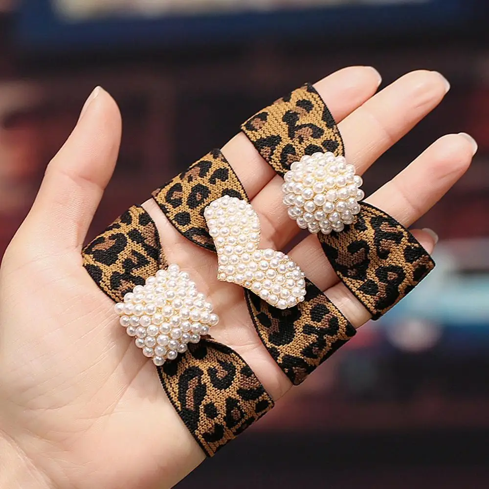 

Women Leopard Print Elastic Rubber Bands Hair Accessories Heart Pearl Ponytail Holders Gum For Hair Tie Rope Scrunchy