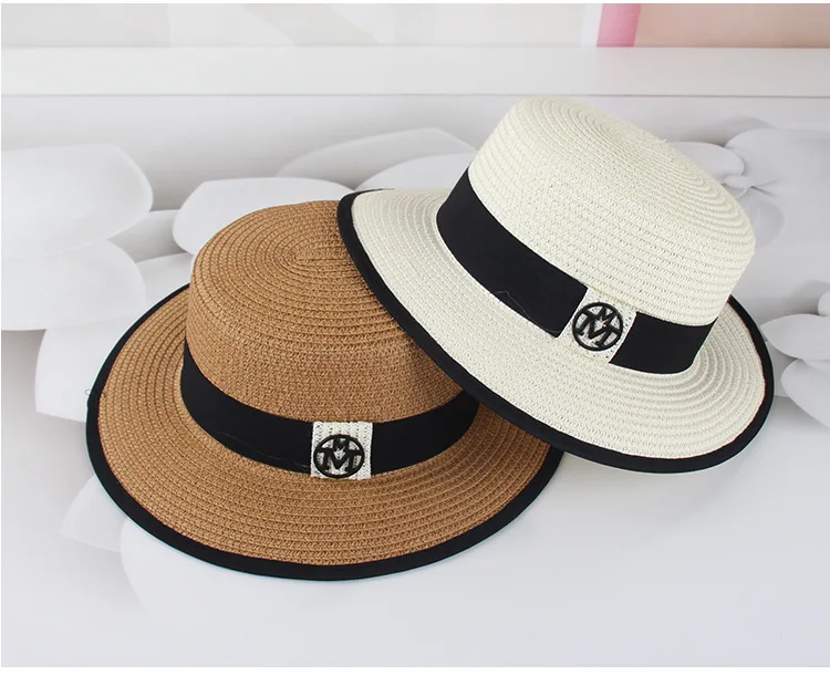 Новые летние женские шляпы с круглым плоским верхом, Соломенная пляжная шляпа, женская шляпа для путешествий