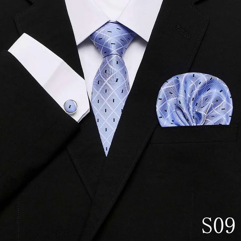Новое прибытие твердый& Dot галстук набор роскошный синий шеи галстук, носовой платок, запонки набор Hi-Tie шелковые деловые свадебные галстуки для мужчин - Цвет: S9