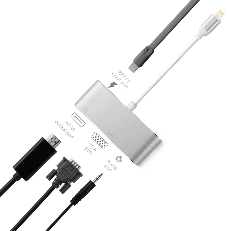 Lighting 8 pin к VGA и HDMI 3 5 мм аудио адаптер с блок питания Micro USB для iPhone X 8Plus 7 Plus 6s 6 iPad mini| |