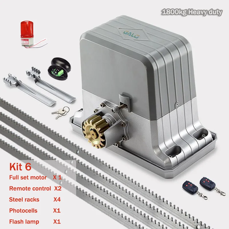 1800 кг электродвигатель раздвижных ворот/автоматический двигатель открывания ворот с 4 м стальными стойками Фотоэлементы лампа пульт дистанционного управления Комплект опционально - Цвет: kit 6