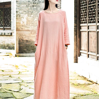 

Nightgowns For Women spring Retro gown Long sleeve Cotton hemp Nightdress Womens sleep nightshirt