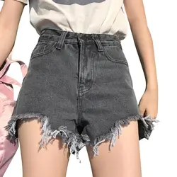 Лидер продаж 2019 Новый Harajuku Для женщин джинсы летние Высокая Талия Джинсовые шорты Повседневное Для женщин джинсовые шорты с рваными краями