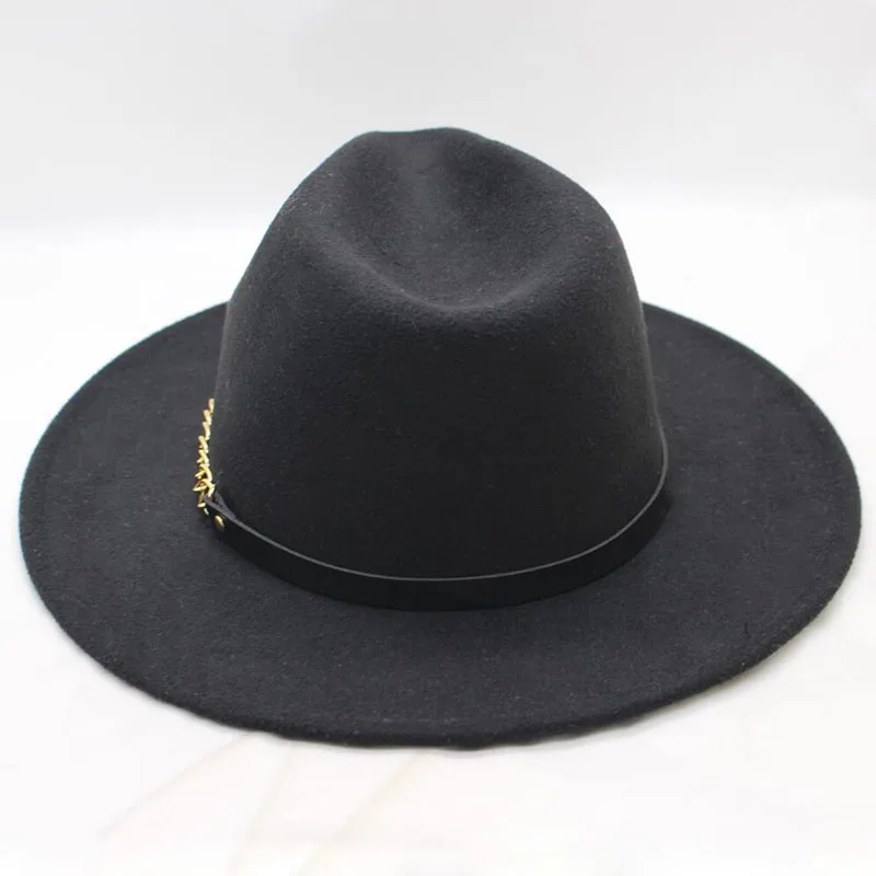 Элегантная шляпа-федора с широкими полями, женские шерстяные фетровые шляпы, кожаный ремень, Весенняя зимняя женская джазовая шляпа, черные шляпы и кепки