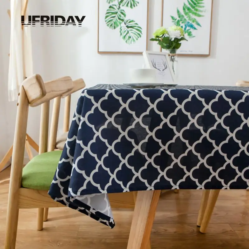 

UFRIDAY Christmas Tablecloth Blue Clouds Decorative Table Cloth Cotton Linen Tablecloth Dining Table Cover Kitchen Home Decor