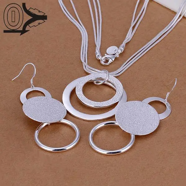 

Wholesale Silver Plated Jewelry Set,Fashion Bridal Accessories,Double Sand O Simple Circular Silver Necklace Earring Two-pieces