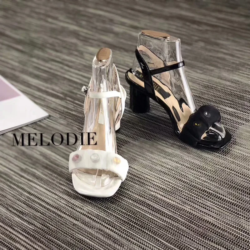 

MELODIE 2019 Summer New Style Genuine Leather Crystal High Heels Shoes Women Strange Style Buckle Strap Women Sandals MCJ478