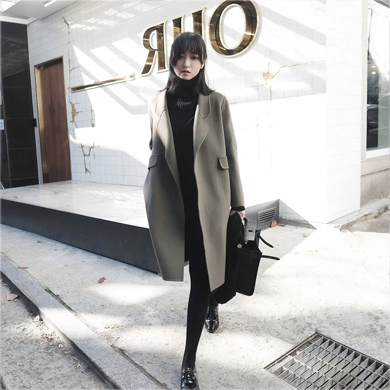 Double Un Over Qui Nouveau Main Peu Cachemire Lâche 2018 Manteau Hiver the genou Tissu Élèvent ta8UBacq