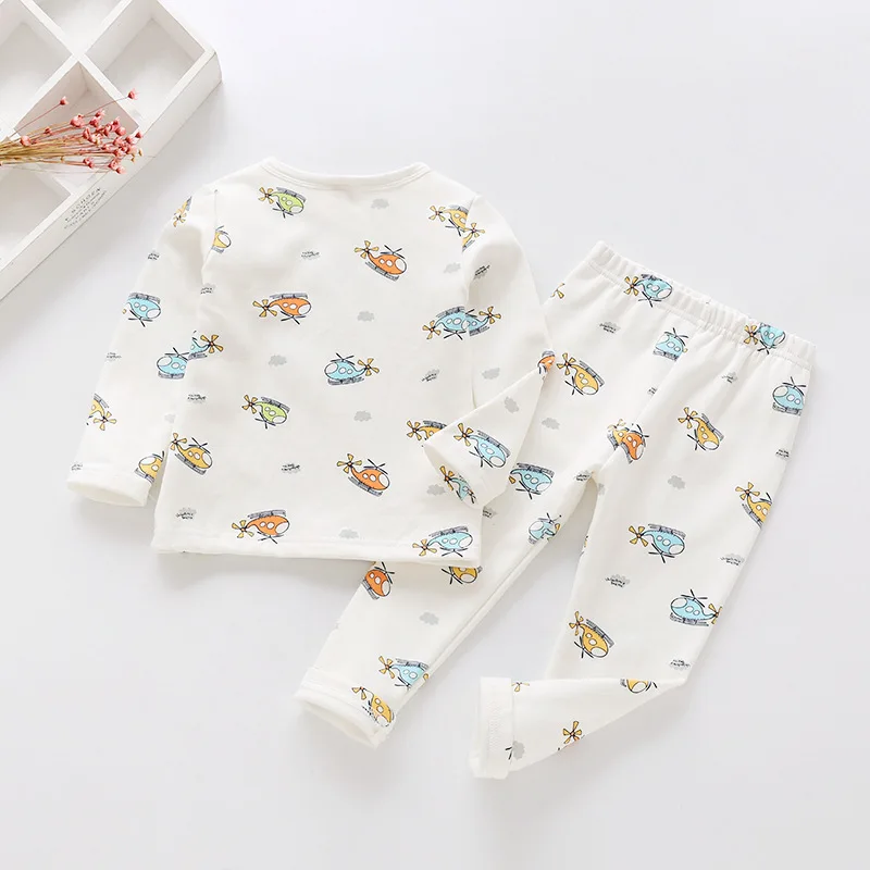 Хлопковая детская пижама наборы для ухода за кожей маленьких девочек и мальчиков пижамы с длинными рукавами Детская осенняя одежда комплект