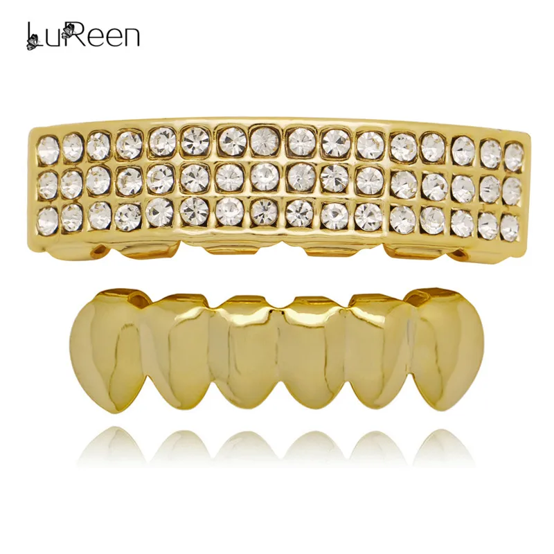LuReen Hiphop Iced Out Grills Top&Bottom Gold Teeth Grills