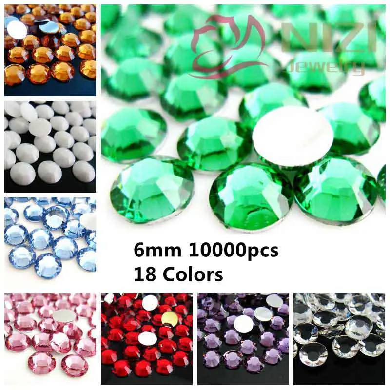 10000pcs ss30 6mm Resin Rhinestones Flatback Many Colors #01 #18 Silver ...