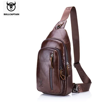 

BULLCAPTAIN Fashion Genuine Leather Crossbody Bags Men Brand Small Male Shoulder Bag Casual Men's Music Chest Bags Messenger Bag