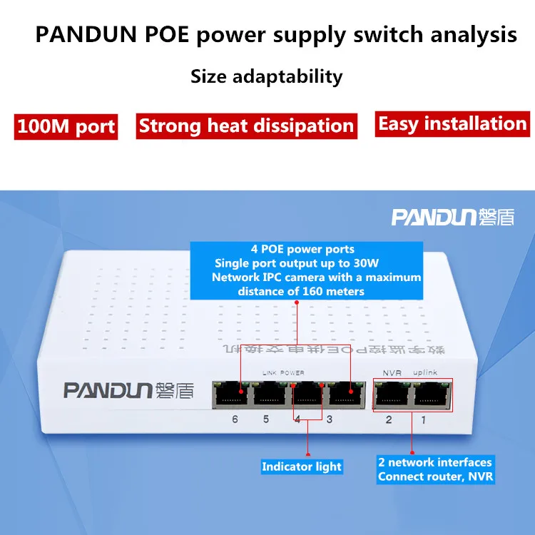 6(4+ 2) порт стандартный 48 V PoE коммутатор Network 10/100 Мбит/с Smart коммутатор Ethernet