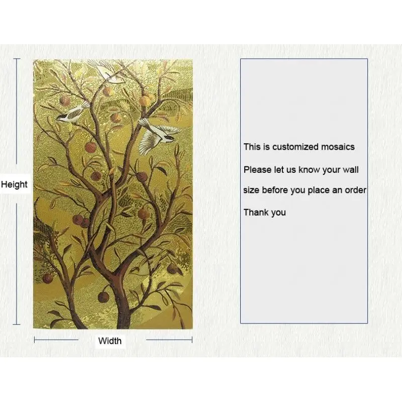 Ручной работы золотой паркет мозаика фрески плитка lucky birds фруктовое дерево коридор стены