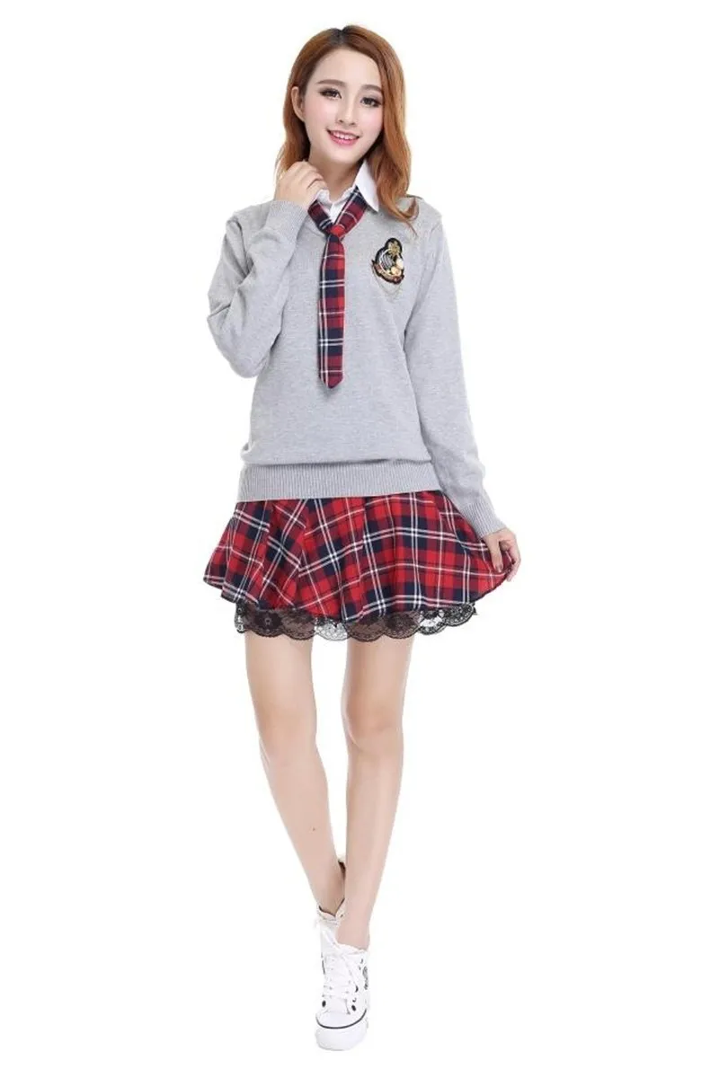 Горячая Распродажа, новая школьная форма для девочек-школьниц, моряцкий костюм, японская Корейская рубашка с короткими рукавами, клетчатая юбка с свитером