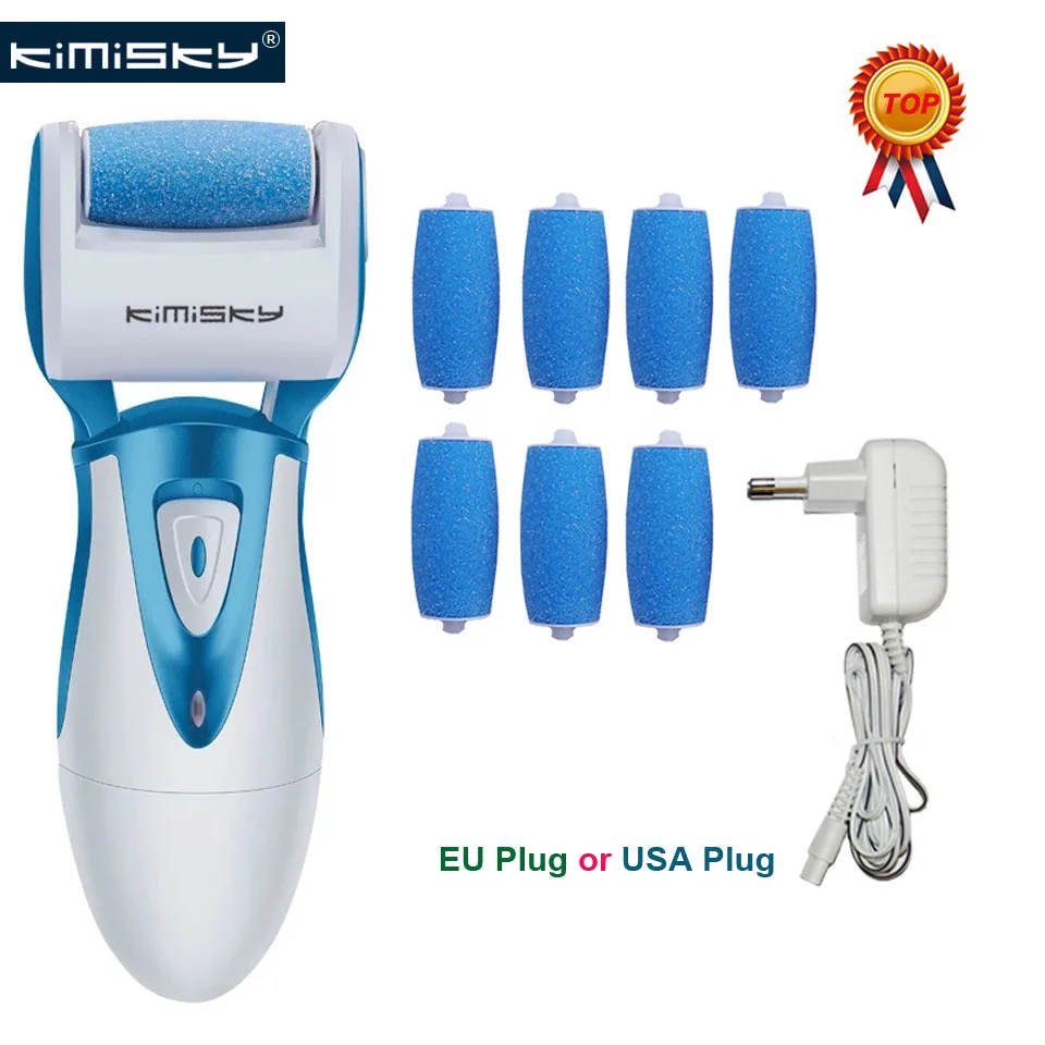 

KIMISKY Blue Rechargeable Pedicure Tools Foot File Electric callus remover foot Scholls file Foot Care Tool 1-6 Roller Heads