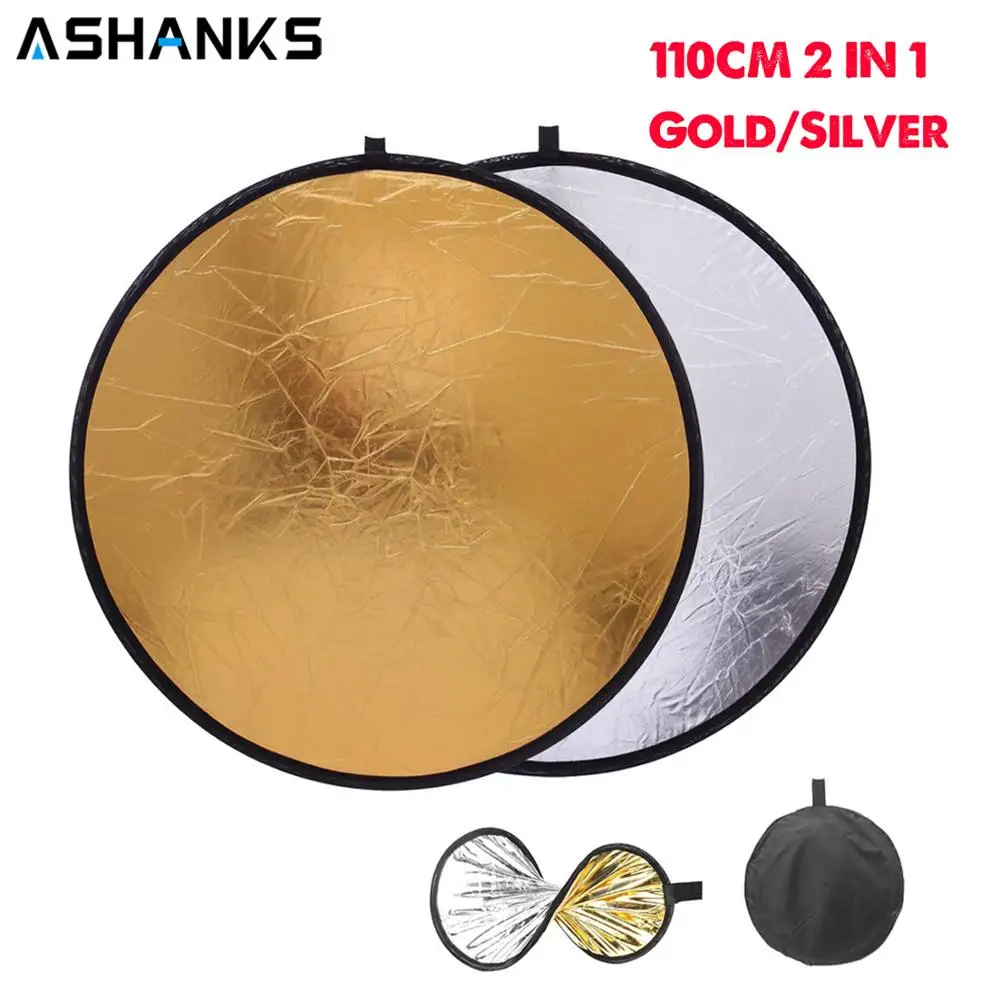 

43" 110cm 2 in 1 Reflector Photography Collapsible Round Muti Disc for Studio Photo Camera Flash Lighting Accessory Gold Silver